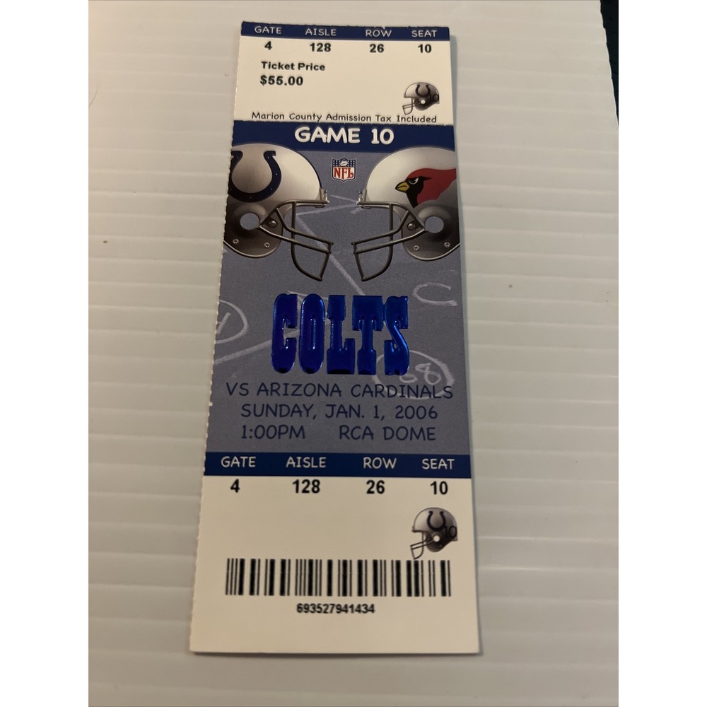 Cardinals vs Colts 1/1/2006 Ticket Stub Kurt Warner 354 Yards Passing And TD HOF